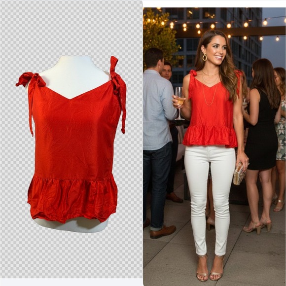 J.CREW Tops - J Crew 100% Silk Tank Top Women 4 Red Tie Strap Peplum Blouse